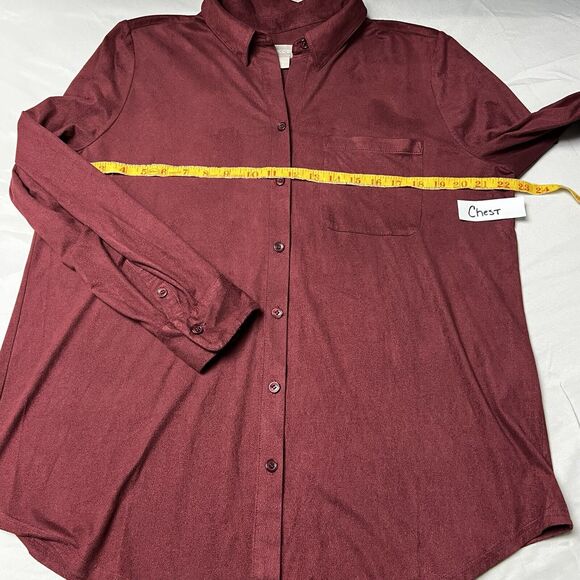 Chico's Everyday Faux-Suede Button-Front Shirt Size 2 (12/14) Burgundy Career - Picture 4 of 9